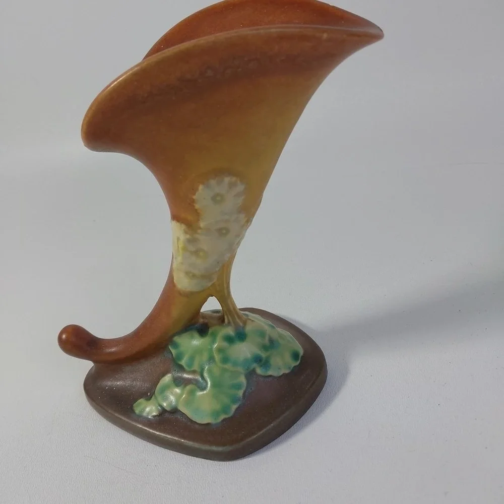 Roseville Pottery Apple Blossom 125‎ Cornucopia Vase Orange Green